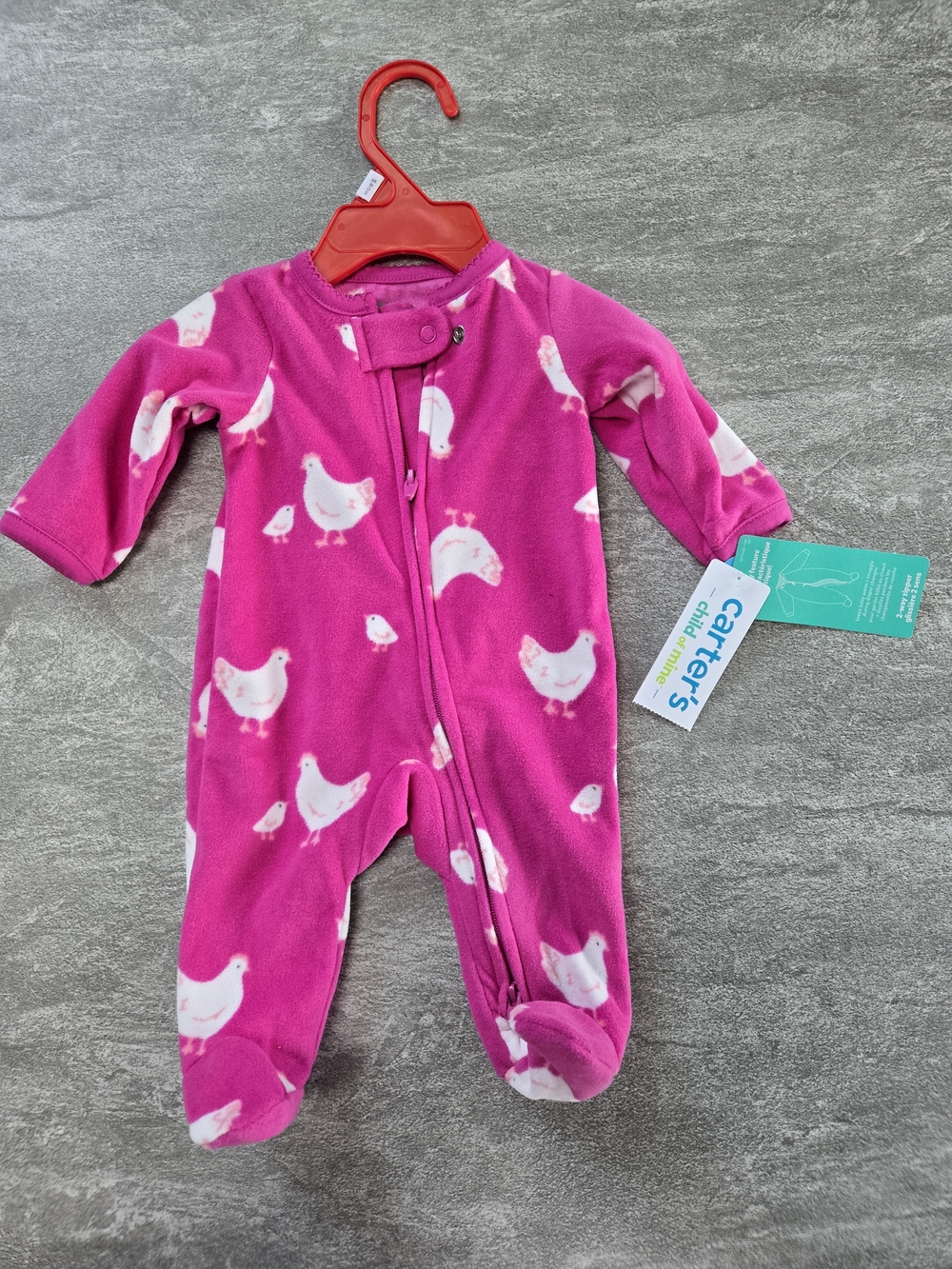 Carter's Bright Pink Chick Fleece Footed One-Piece